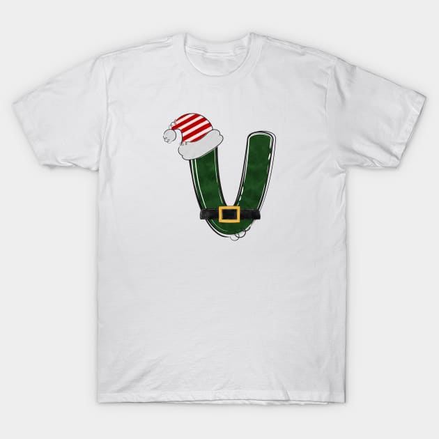 Letter V - Christmas Letter T-Shirt by Pop Cult Store